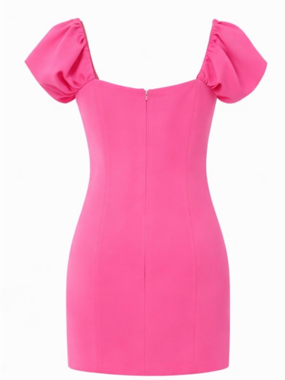 Zara Hot Pink Puff Sleeve Mini Dress Sweetheart Neckline Barbiecore Size L NWT - Picture 4 of 16